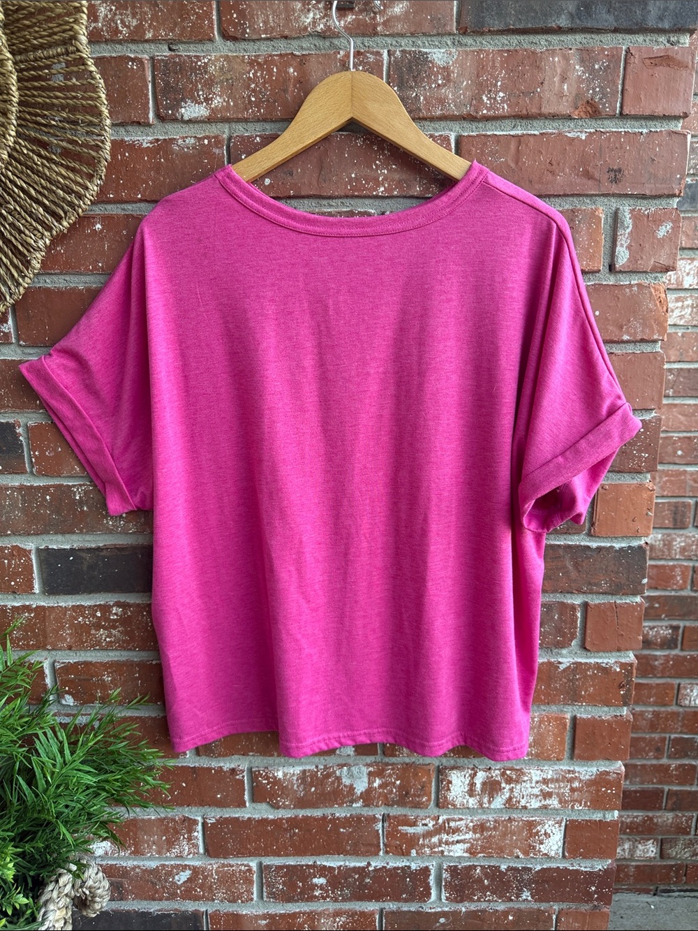 Oversized Pink Short-Sleeve Top with Cuffed Sleeves